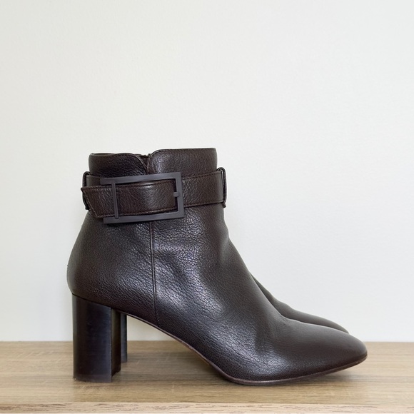 Aquatalia Shoes - Aquatalia Vanie Buckle Leather Block Heel Booties In Espresso
